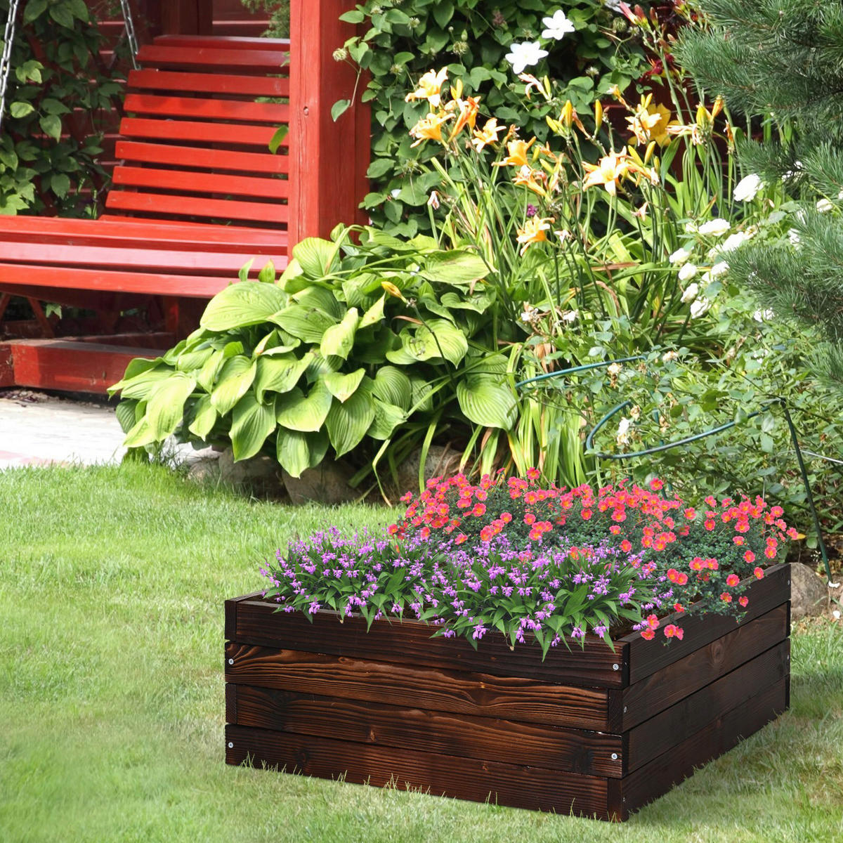 Outsunny Hochbeet B/H/L: ca. 60x23x60 cm Quadratisches Hochbeet 845-295 - dunkelbraun (60,00/60,00/23,00cm) - Outsunny
