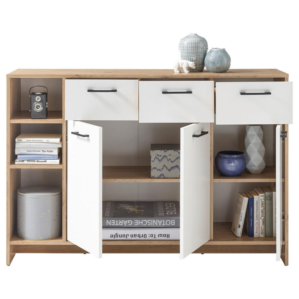 Thumbnail - Kommode Open Eiche Artisan Nachbildung weiß B/H/T: ca. 135x95x38 cm