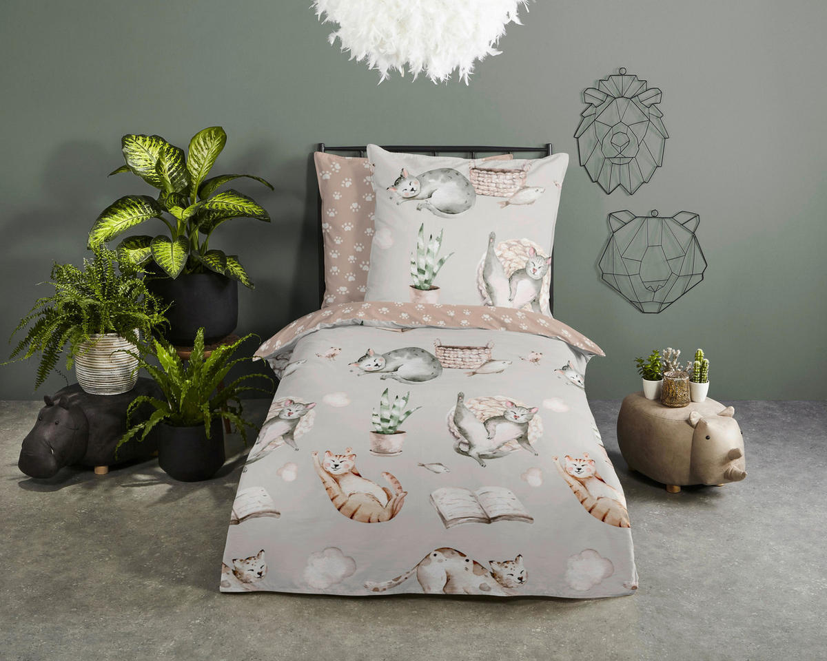Bettwäsche Catlife grau Baumwolle B/L: ca. 135x200 cm Catlife - grau (135,00/200,00cm) - Good Morning