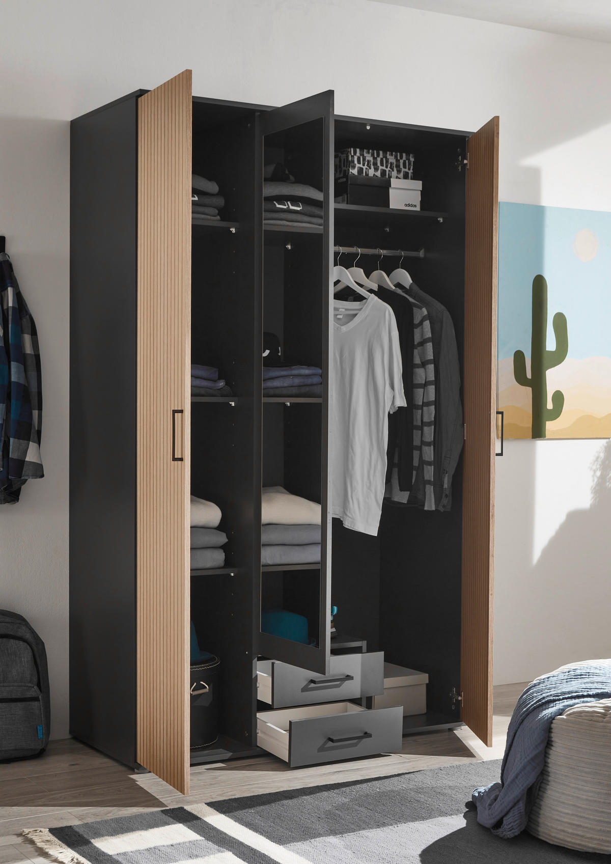 Kleiderschrank Laurie Graphit B/H/T: ca. 120x196x54 cm Laurie - Eiche/Graphit (120,00/196,00/54,00cm)