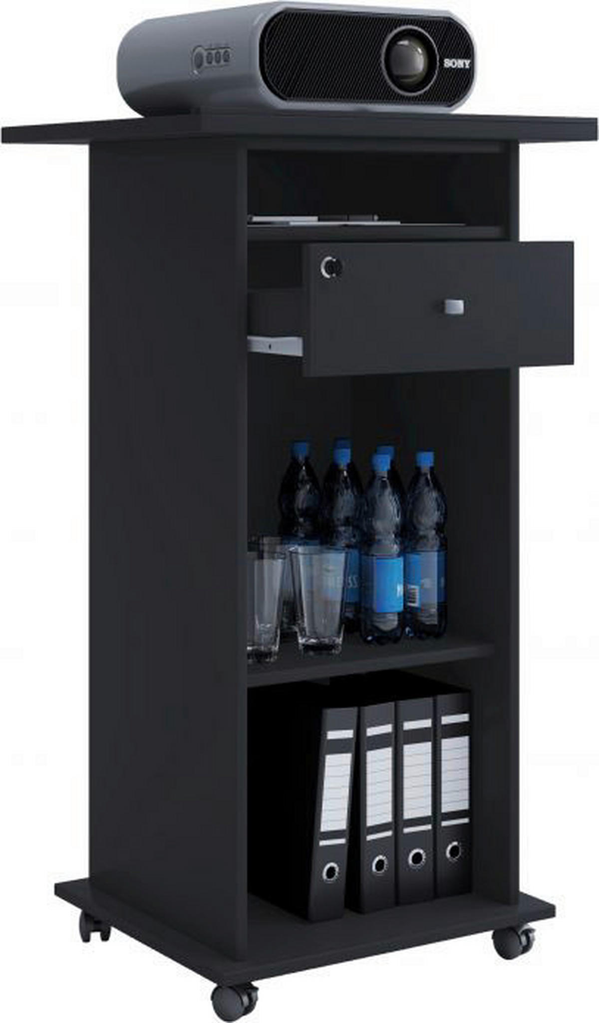 VCM Beamer-Stand Rollwagen Schublade schwarz Beamer-Stand Neta - schwarz (60,00/108,00/50,00cm) - VCM