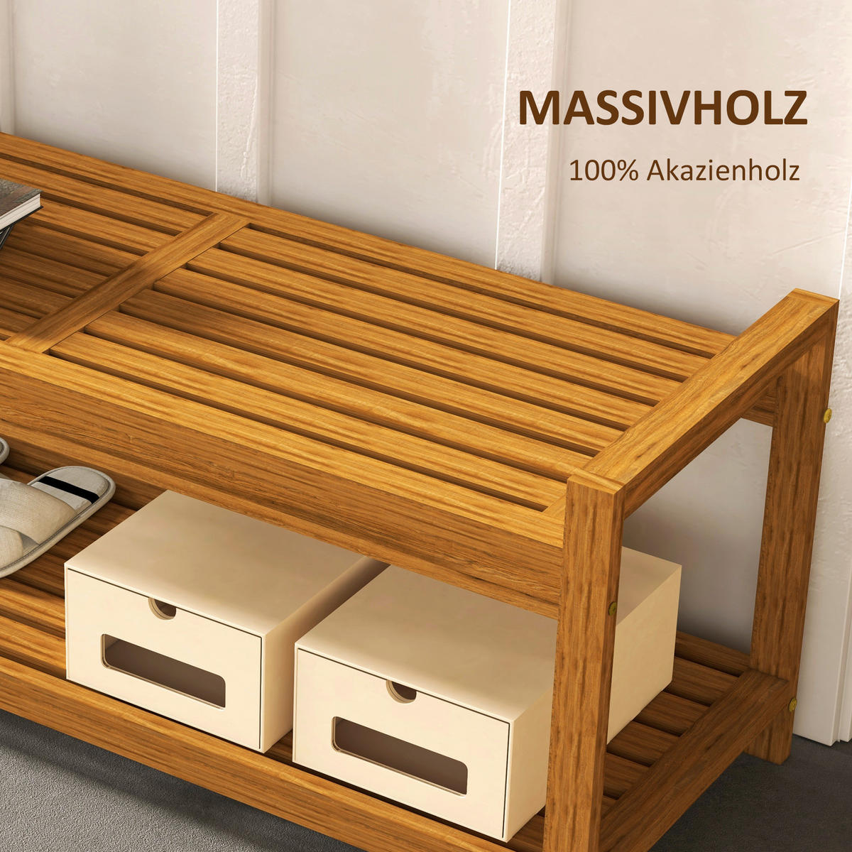 Outsunny Gartenbank natur Akazie B/H/L: ca. 40,5x118x46 cm Gartenbank - natur (46,00/40,50/118,00cm) - Outsunny