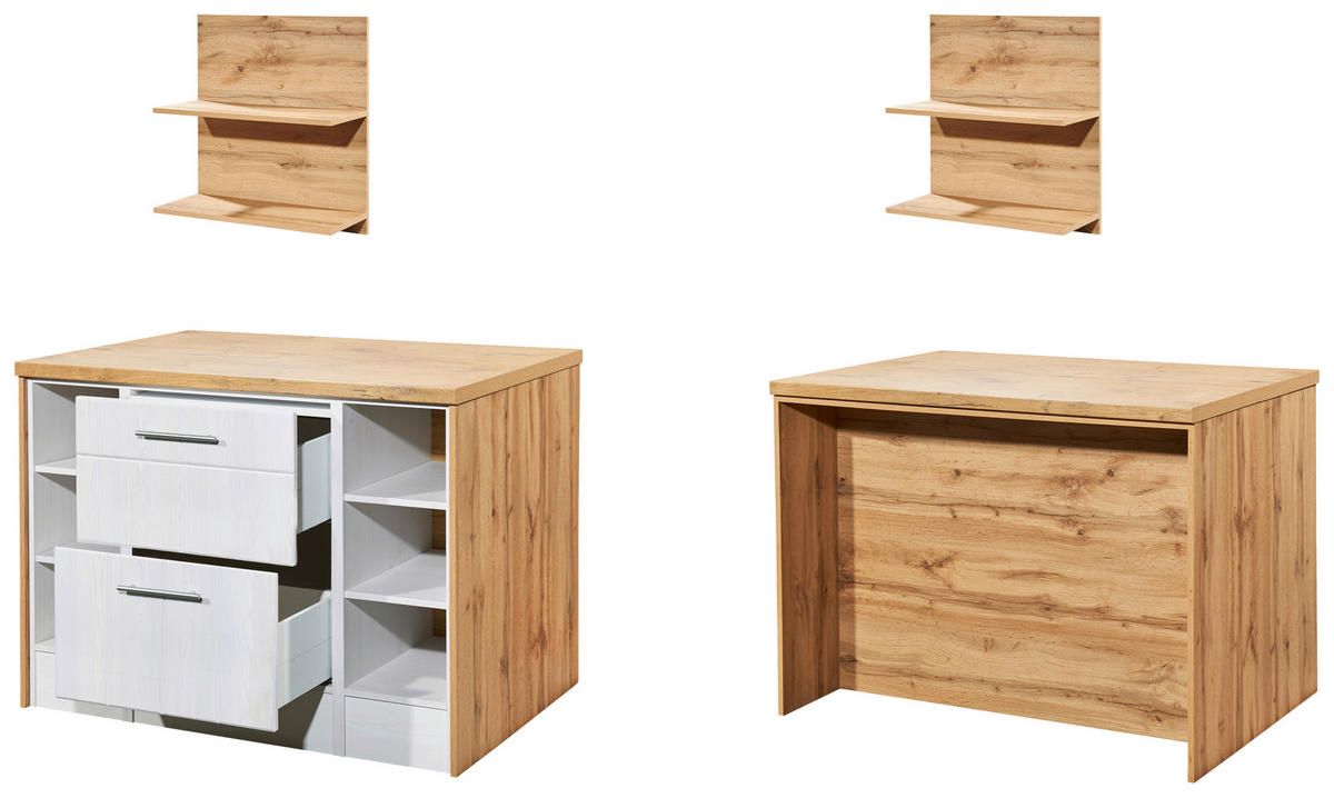 Respekta Inselküche Anton weiß Lärche Nachbildung B/H/T: ca. 310x211x60 cm Anton - Eiche/weiß (310,00/211,00/60,00cm) - Respekta