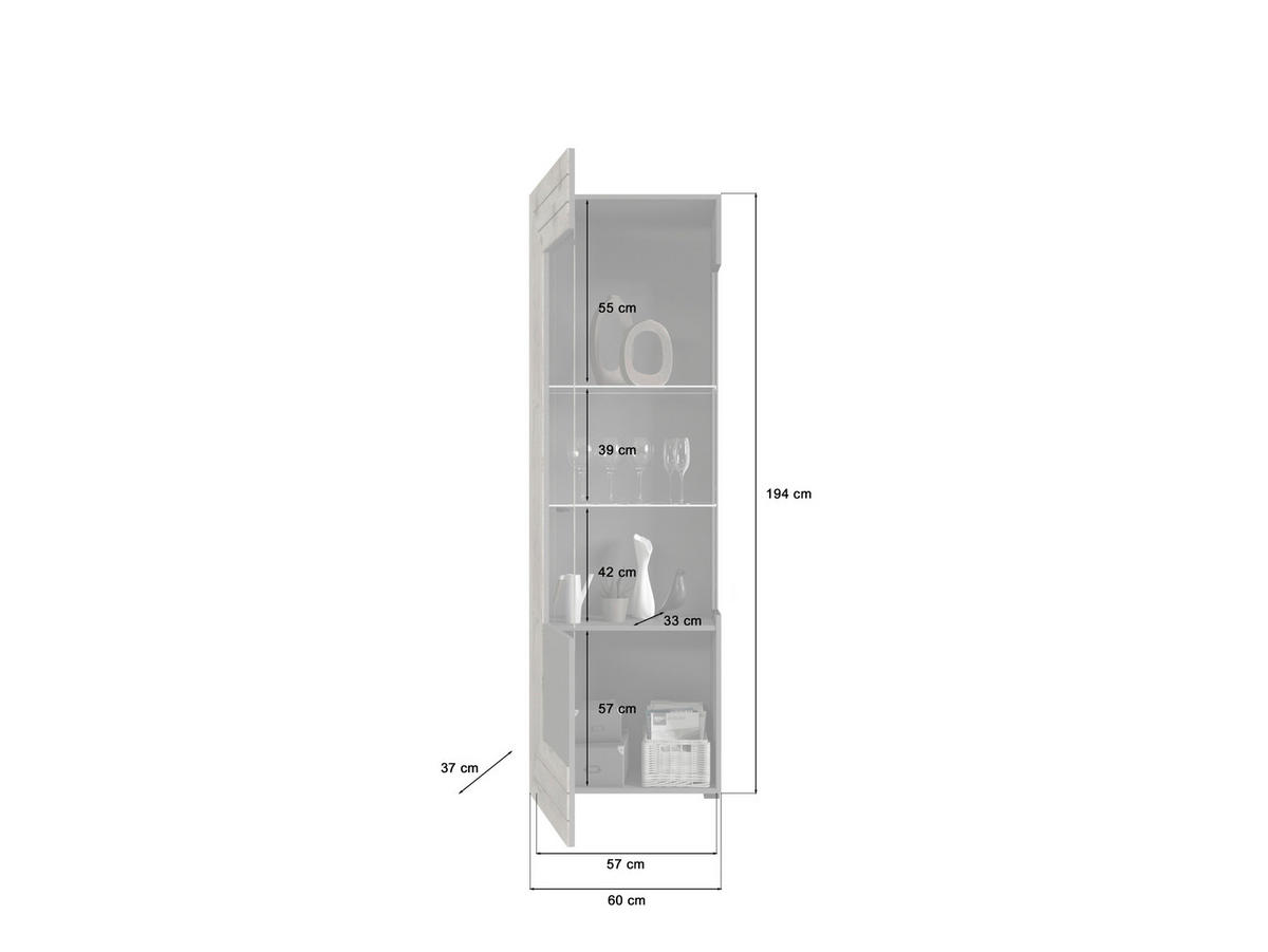 Vitrine Freno B/H/T: ca. 60x194x37 cm Freno - Eiche/grau (60,00/194,00/37,00cm) - xonox.home