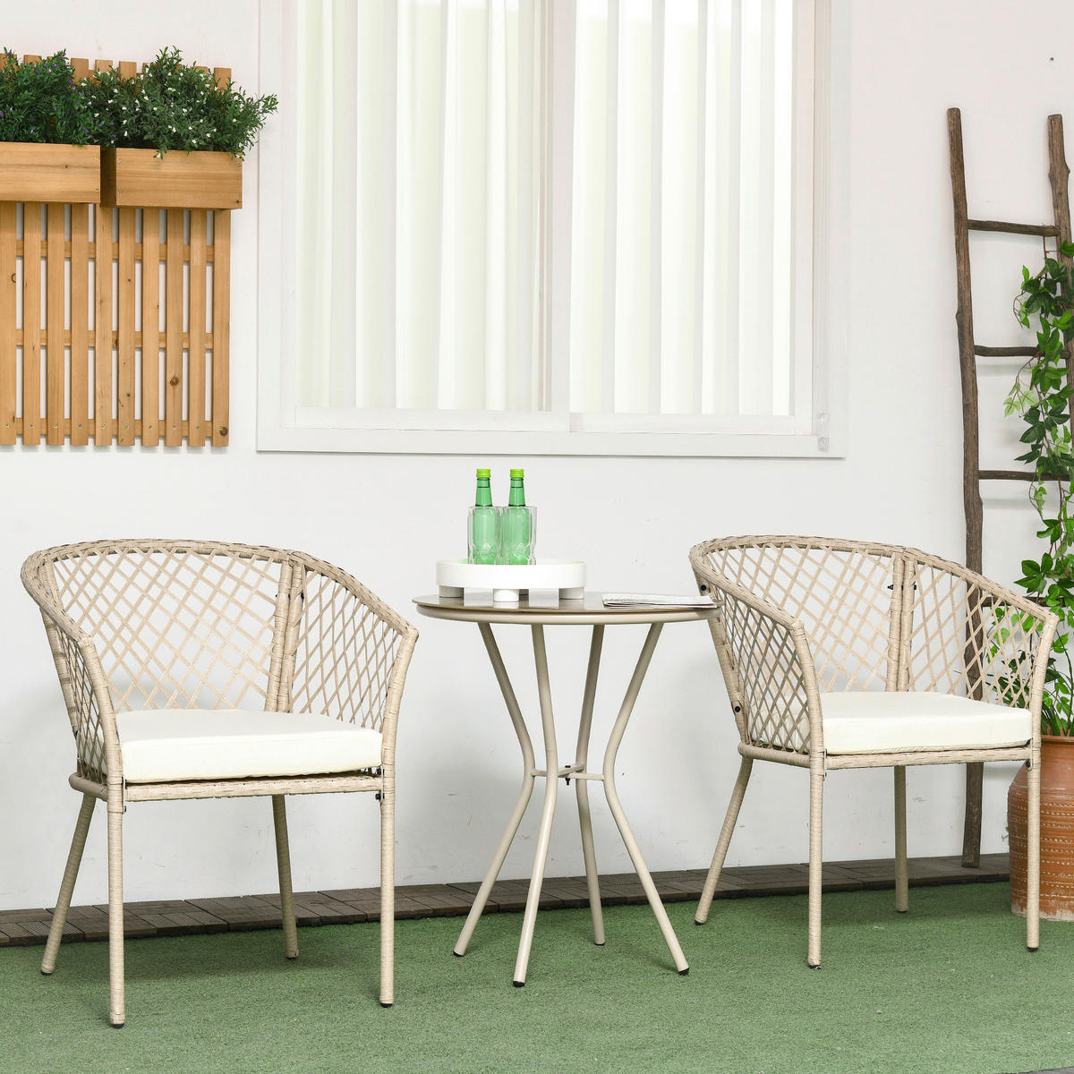 Outsunny Sitzgruppe khaki Edelstahl B/H/L: ca. 65x63x81 cm Gartenmöbel_Set - khaki (81,00/65,00/63,00cm) - Outsunny