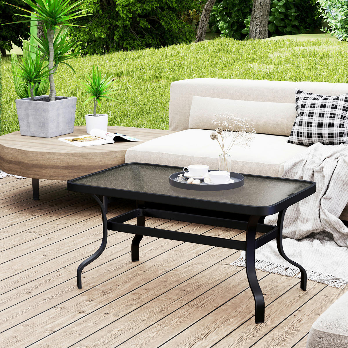 Outsunny Couchtisch schwarz Metall B/H/L: ca. 55x46x95 cm Couchtisch - schwarz (95,00/55,00/46,00cm) - Outsunny
