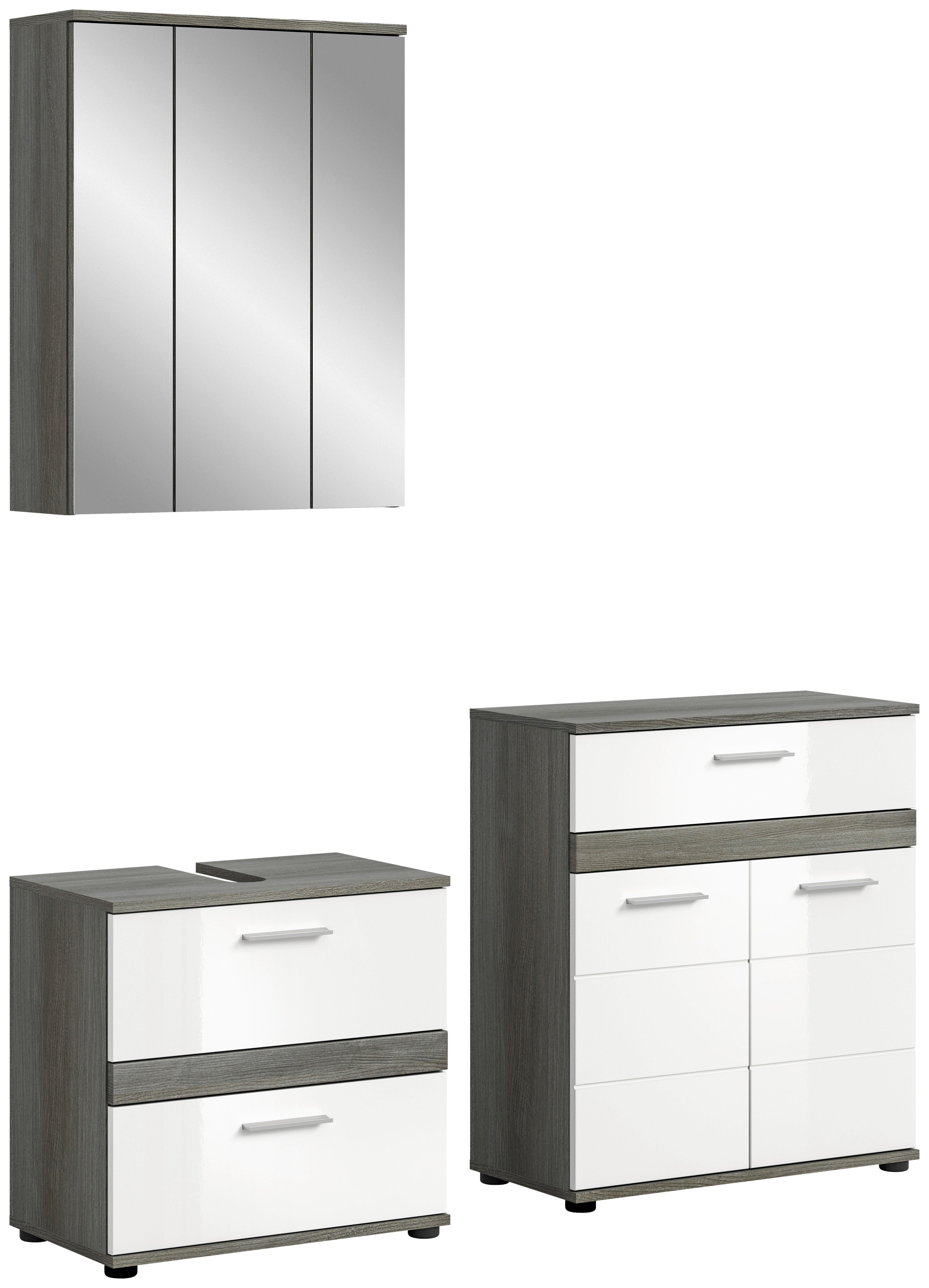 Badezimmer-Set BLAKE Rauchsilber Nachbildung weiß Hochglanz B/H/T: ca. 146x191x34 cm BLAKE - weiß (146,00/191,00/34,00cm) - xonox.home