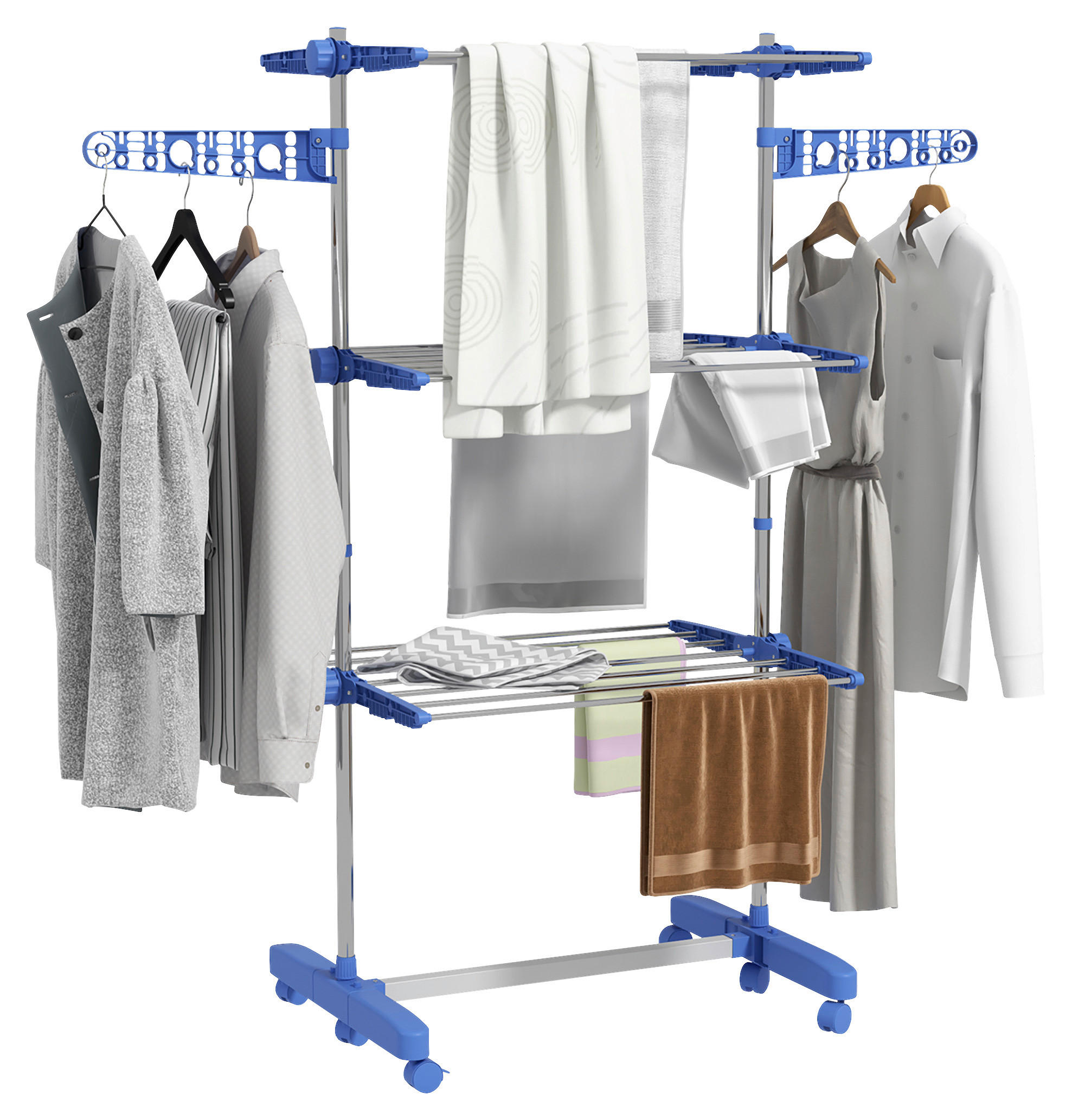 HOMCOM Wäscheständer blau Kunststoff B/H/L: ca. 55x142x152 cm Trockenständer - blau (152,00/55,00/142,00cm) - HOMCOM