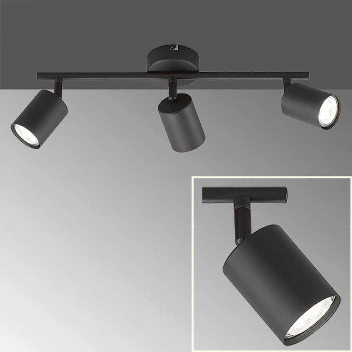 Fischer & Honsel LED-Deckenleuchte 21130 schwarz Metall B/H/T: ca. 42x14x8 cm 3 Brennstellen Vano - schwarz (42,00/14,00/8,00cm) - Fischer & Honsel
