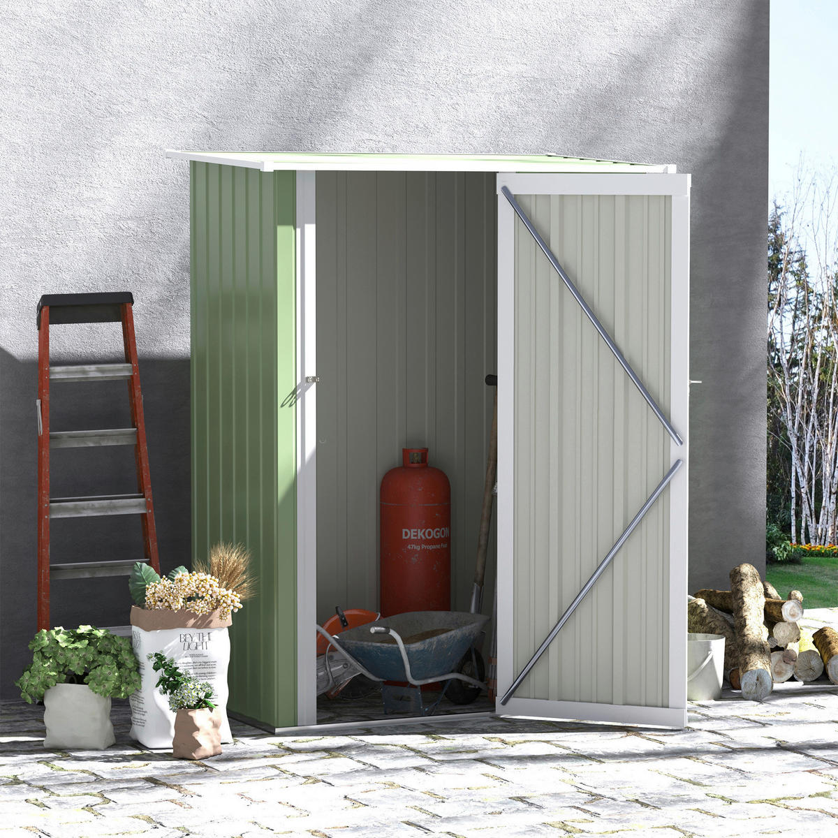 Outsunny Gartenhaus grün B/H/L: ca. 84x189x142 cm Gartenhaus mit Pultdach - grün (142,00/84,00/189,00cm) - Outsunny