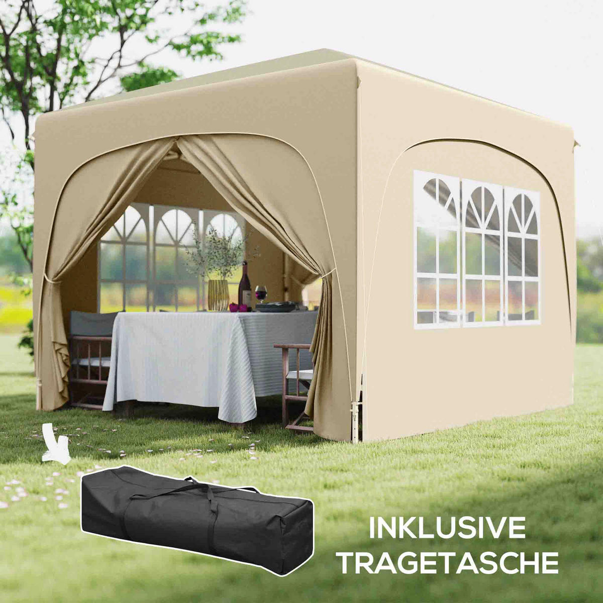 Outsunny Pavillon sand Metall B/H/L: ca. 300x273x300 cm Pavillon - sand (300,00/300,00/273,00cm) - Outsunny