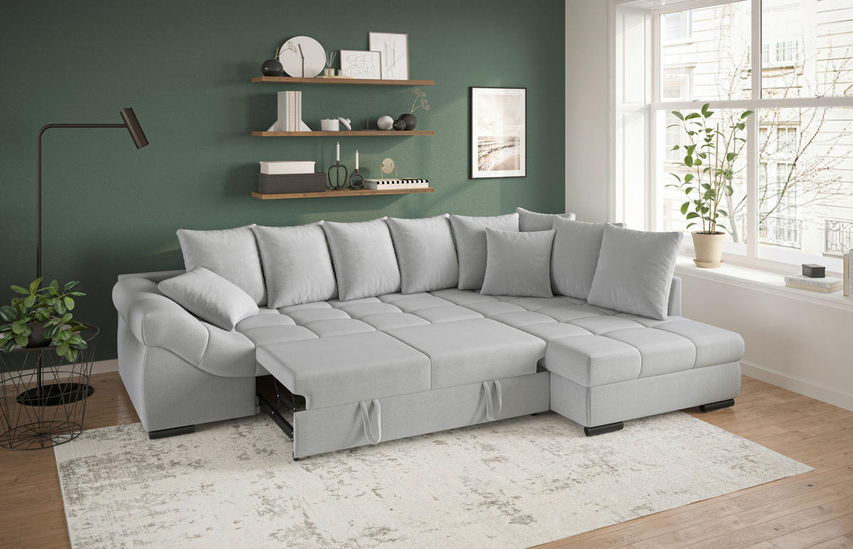 Ecksofa Pietro grau Microfaser B/H/T: ca. 303x88x202 cm Pietro - schwarz/grau (303,00/88,00/202,00cm)