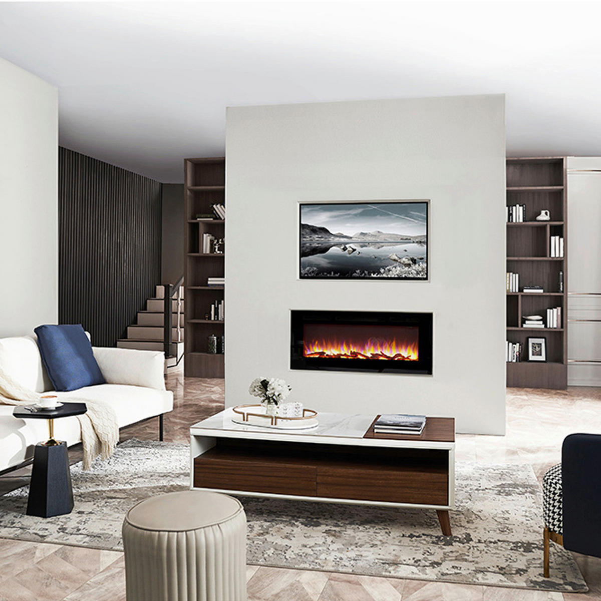 Balderia Einbaukamin Fiamma 68" schwarz Metall B/H/T: ca. 173x14,5x51,5 cm ca. 2000 W Elekt.-Kamin Fiamma 68" EF175D - schwarz (173,00/14,50/51,50cm) - Balderia