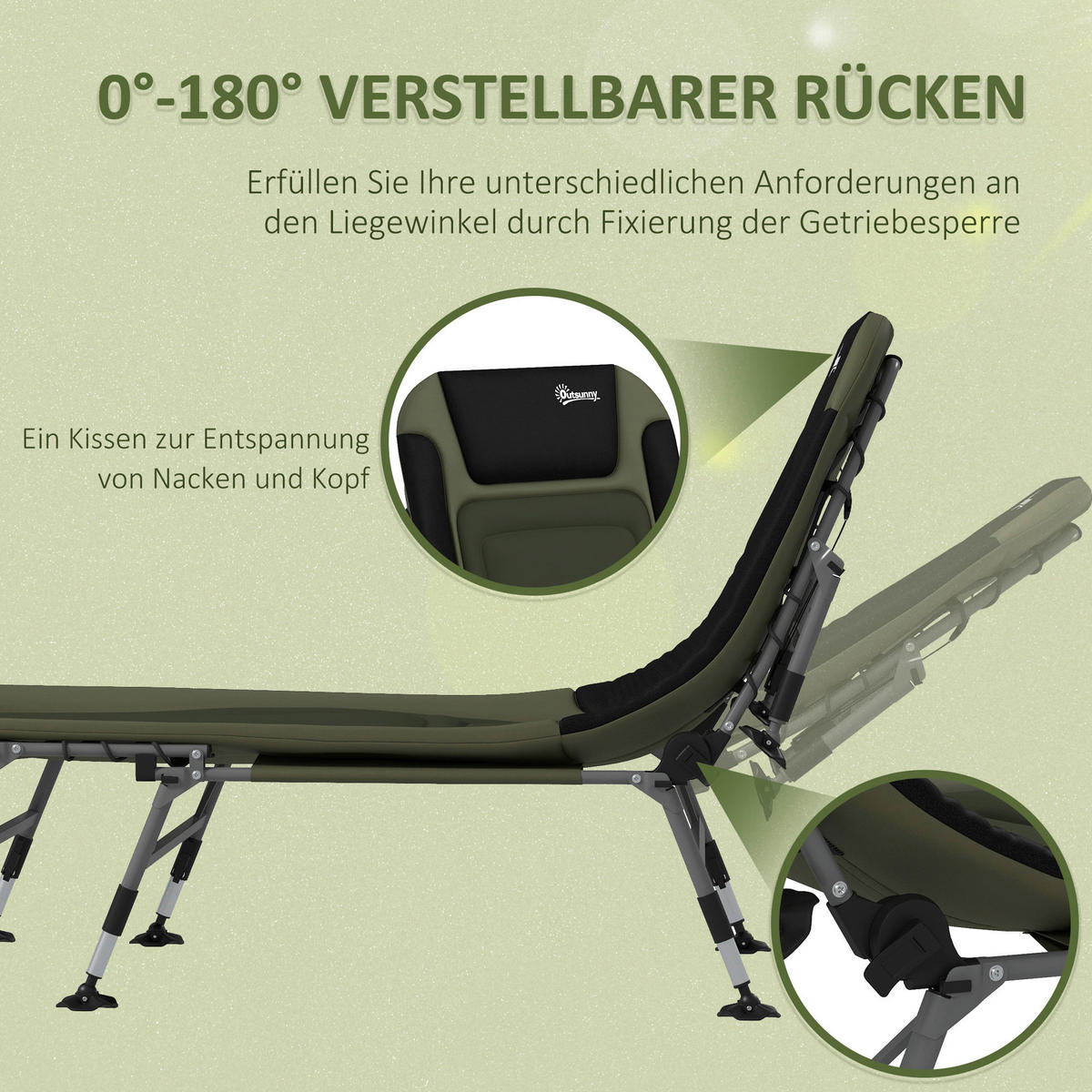 Outsunny Campingbett B/H/L: ca. 85x55x200 cm Campingbett - grün (200,00/85,00/55,00cm) - Outsunny