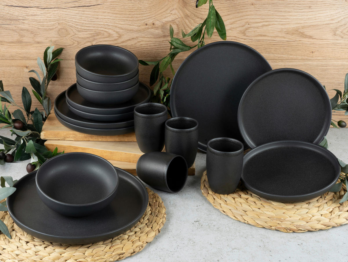 CreaTable Kombiservice Uno BLACK schwarz Steinzeug 16 tlg. Uno BLACK - schwarz - CreaTable