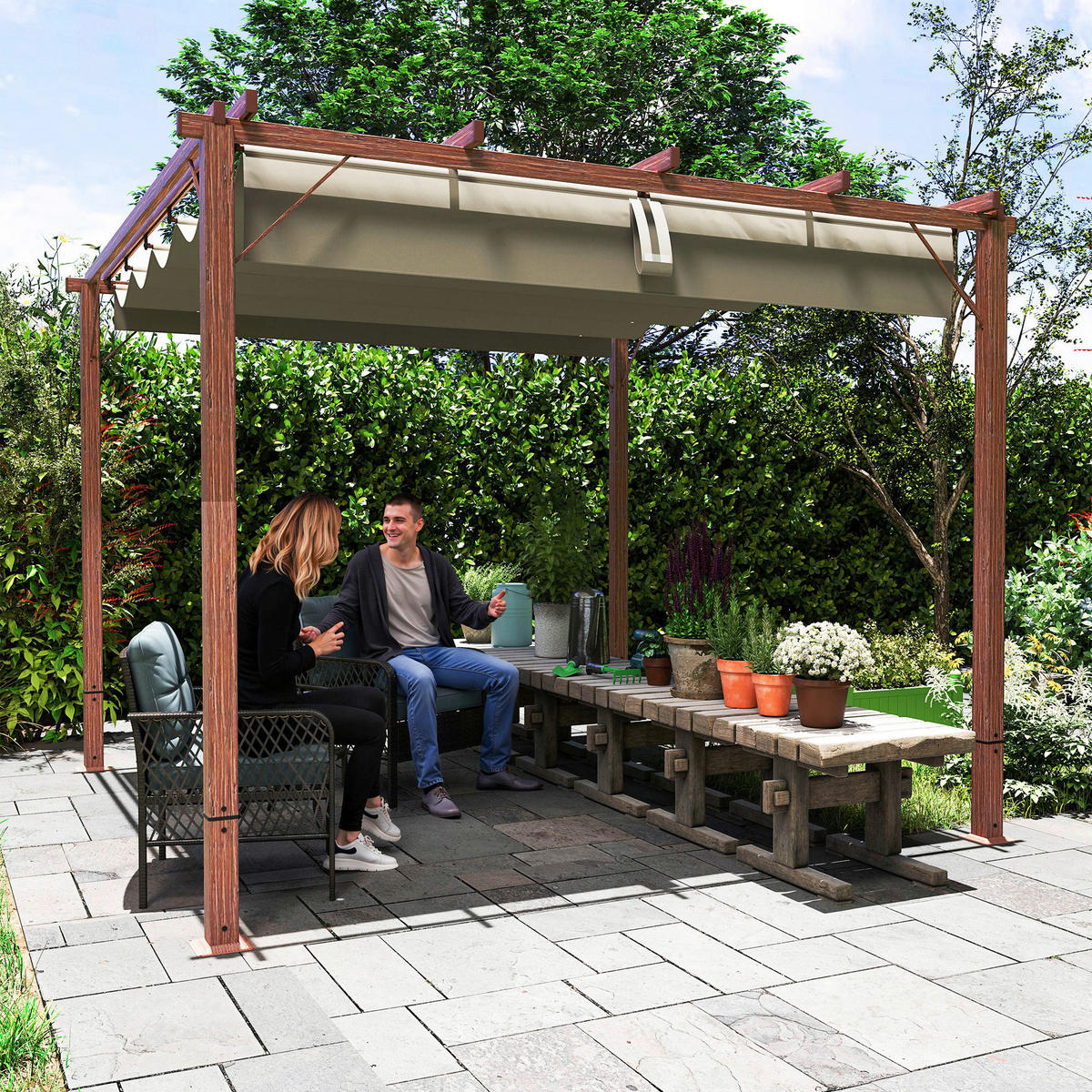 Outsunny Pergola natur Aluminium B/H/L: ca. 296x232x299 cm Pergola - natur (299,00/296,00/232,00cm) - Outsunny
