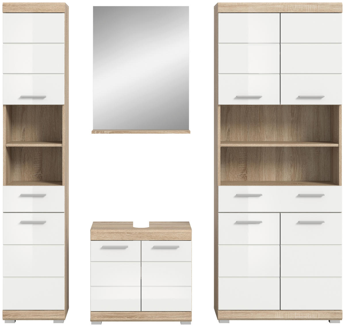 Badezimmer-Set Lambada Eiche Sonoma Nachbildung weiß Hochglanz B/H/T: ca. 186x191x34 cm Lambada - Eiche/weiß (186,00/191,00/34,00cm) - xonox.home
