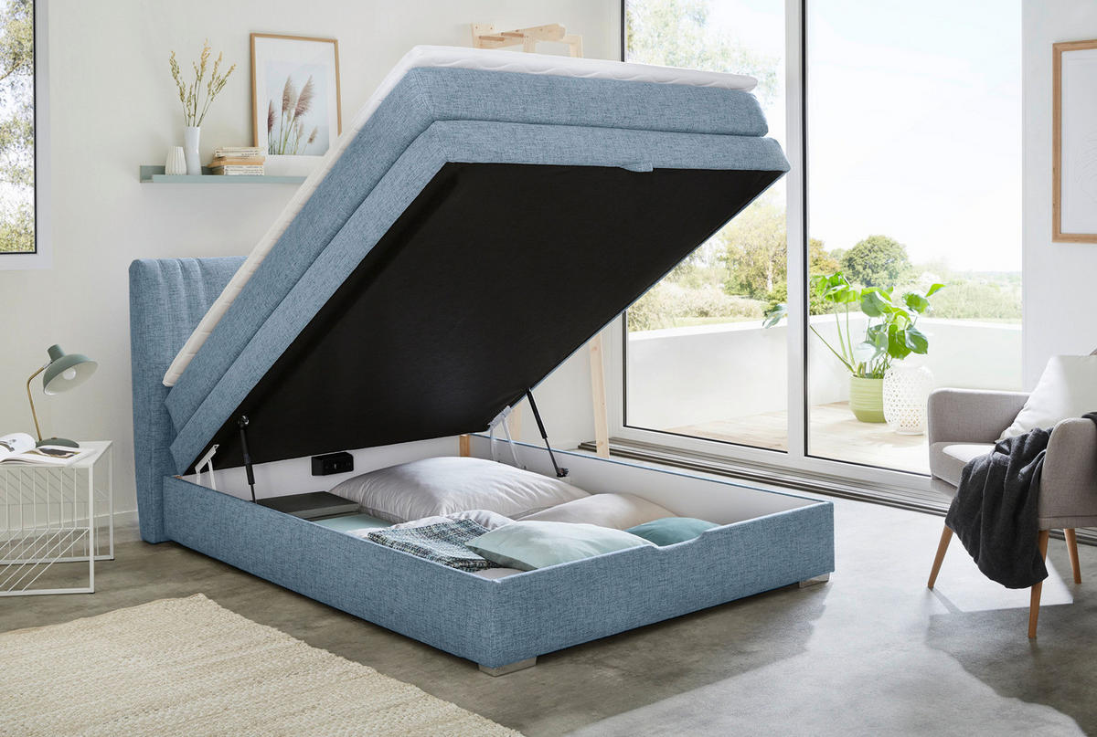Boxspringbett  blau Liegefläche B/L: ca. 140x200 cm Amira_Boxspringbett - blau (154,00/105,00/217,00cm)