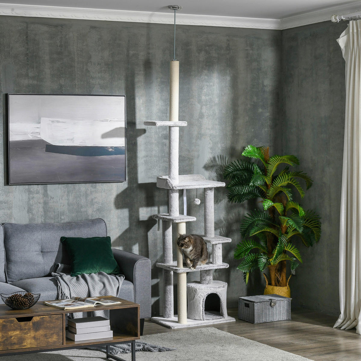PawHut Kratzbaum grau Polypropylen B/H/L: ca. 40x60x255 cm Kratzbaum - grau (255,00/40,00/60,00cm) - PawHut
