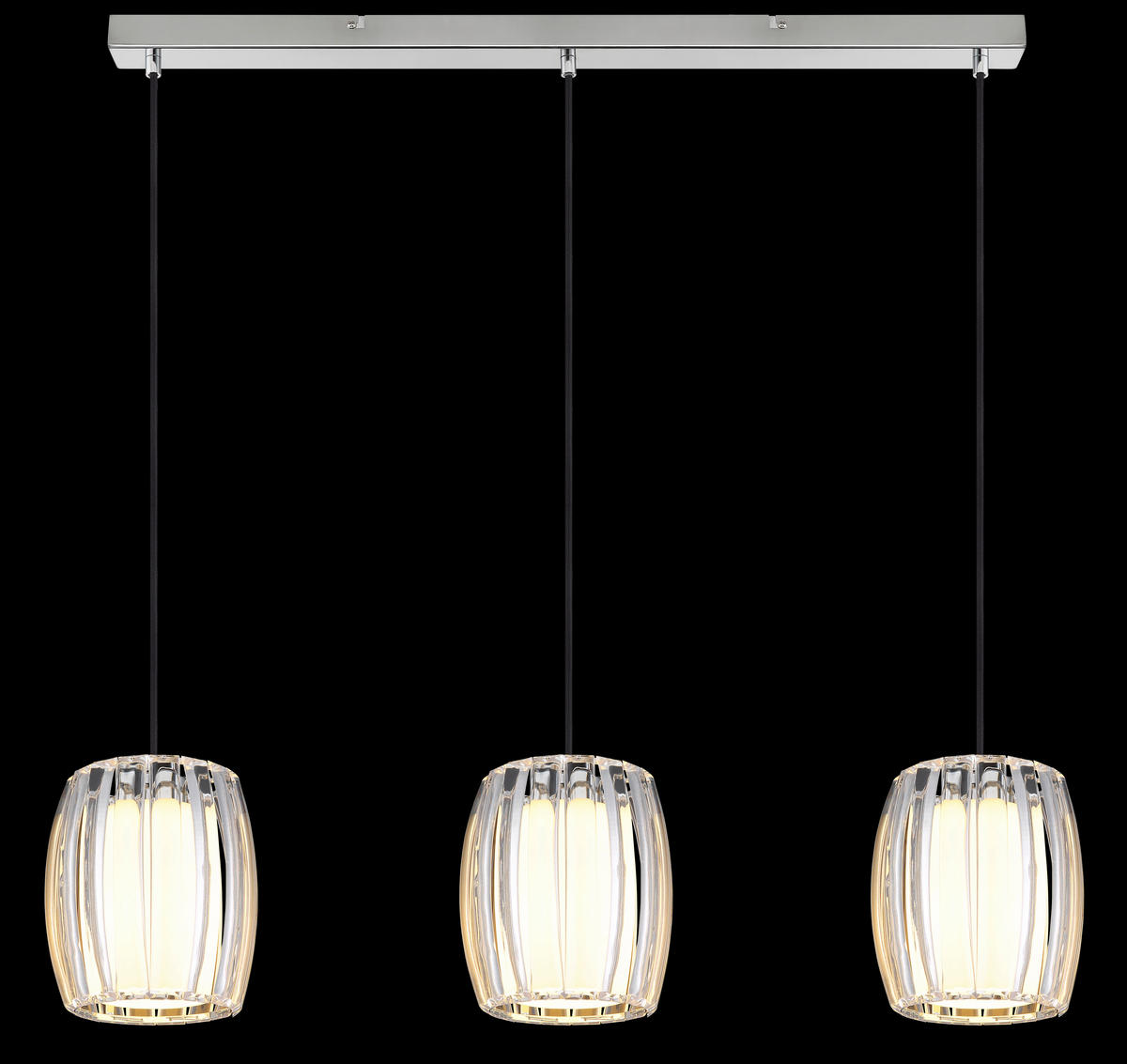 GLOBO Pendelleuchte Opal schwarz Chrom Glas Textil Metall B/H/L: ca. 18x120x86 cm E27 3 Brennstellen MARIBEL - schwarz/Opal (86,00/18,00/120,00cm) - GLOBO