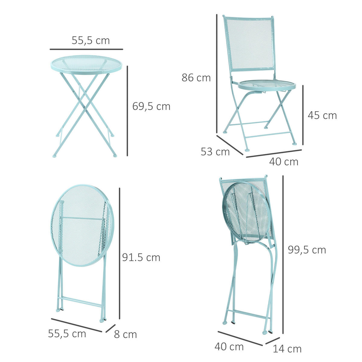 Outsunny Balkonset hellblau Metall H/D: ca. 70x56 cm Balkonset - hellblau (56,00/70,00cm) - Outsunny