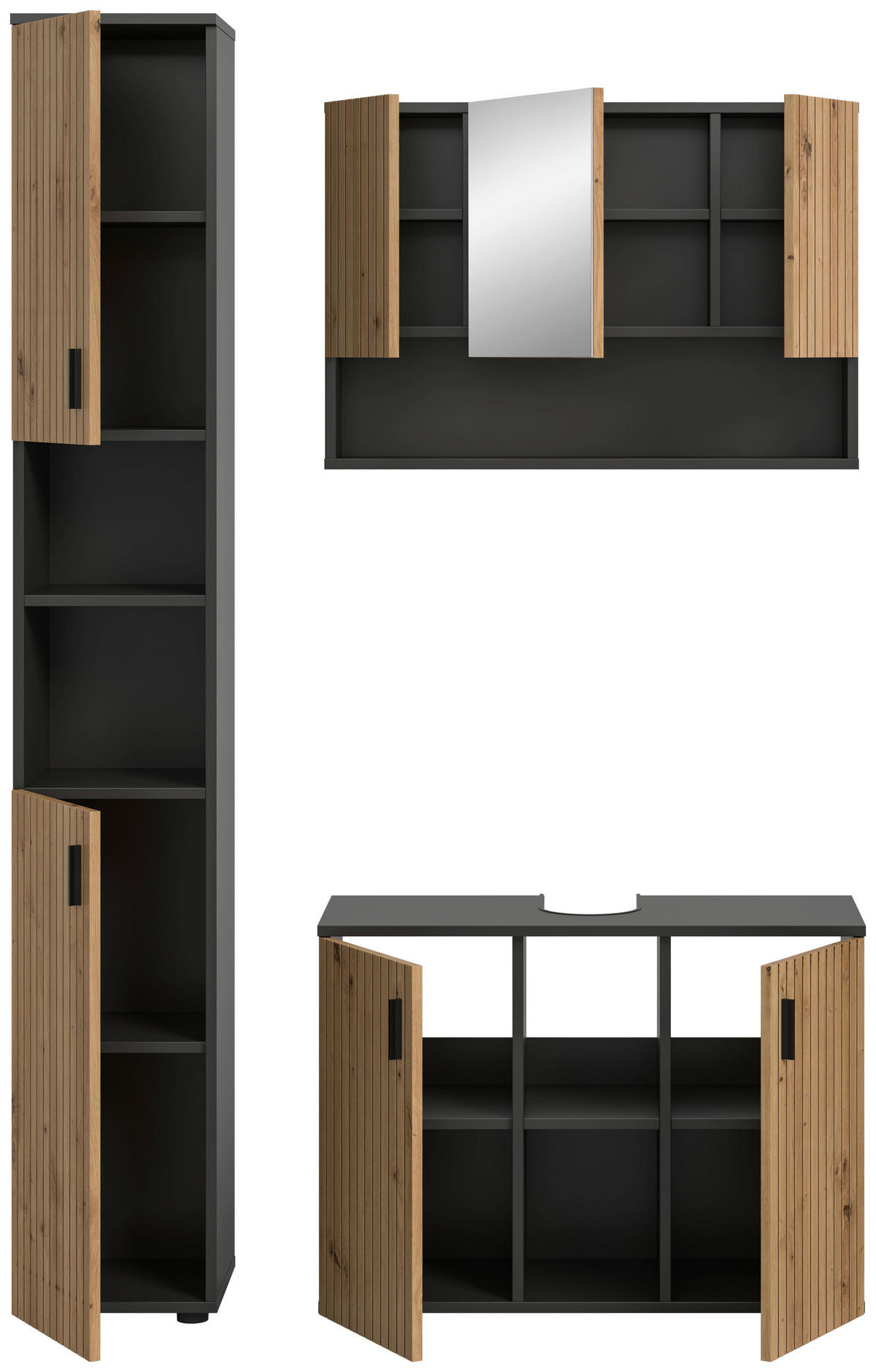 Badezimmer-Set Mone Basalt Nachbildung Artisan Oak Nachbildung B/H/T: ca. 125x192x30 cm Mone - Basalt (125,00/192,00/30,00cm) - xonox.home