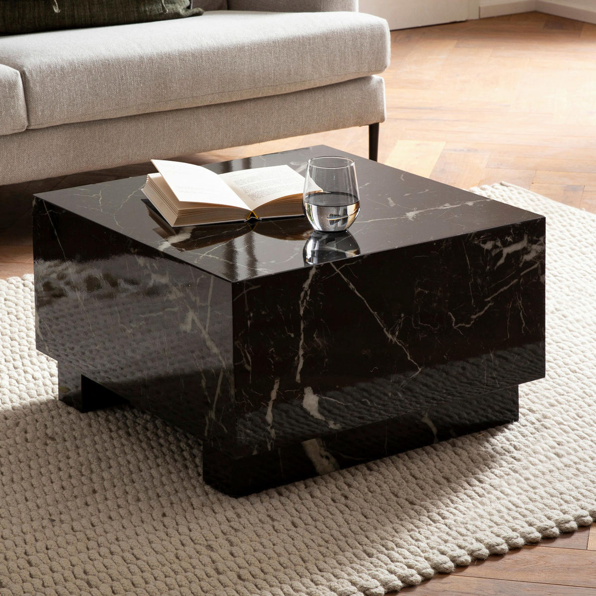 Couchtisch schwarz Marmor Optik B/H/T: ca. 60x35x60 cm Couchtisch - schwarz (60,00/35,00/60,00cm) - Wohnling