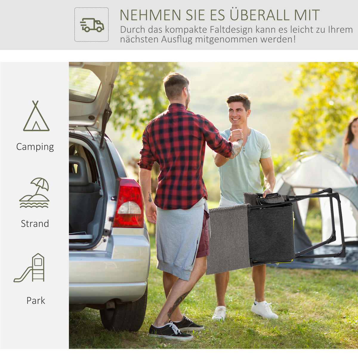 Outsunny Klappstuhl mit Auflage grau Stahl B/H/L: ca. 94x79x66 cm Klappstuhl_mit_Auflage - grau (66,00/94,00/79,00cm) - Outsunny