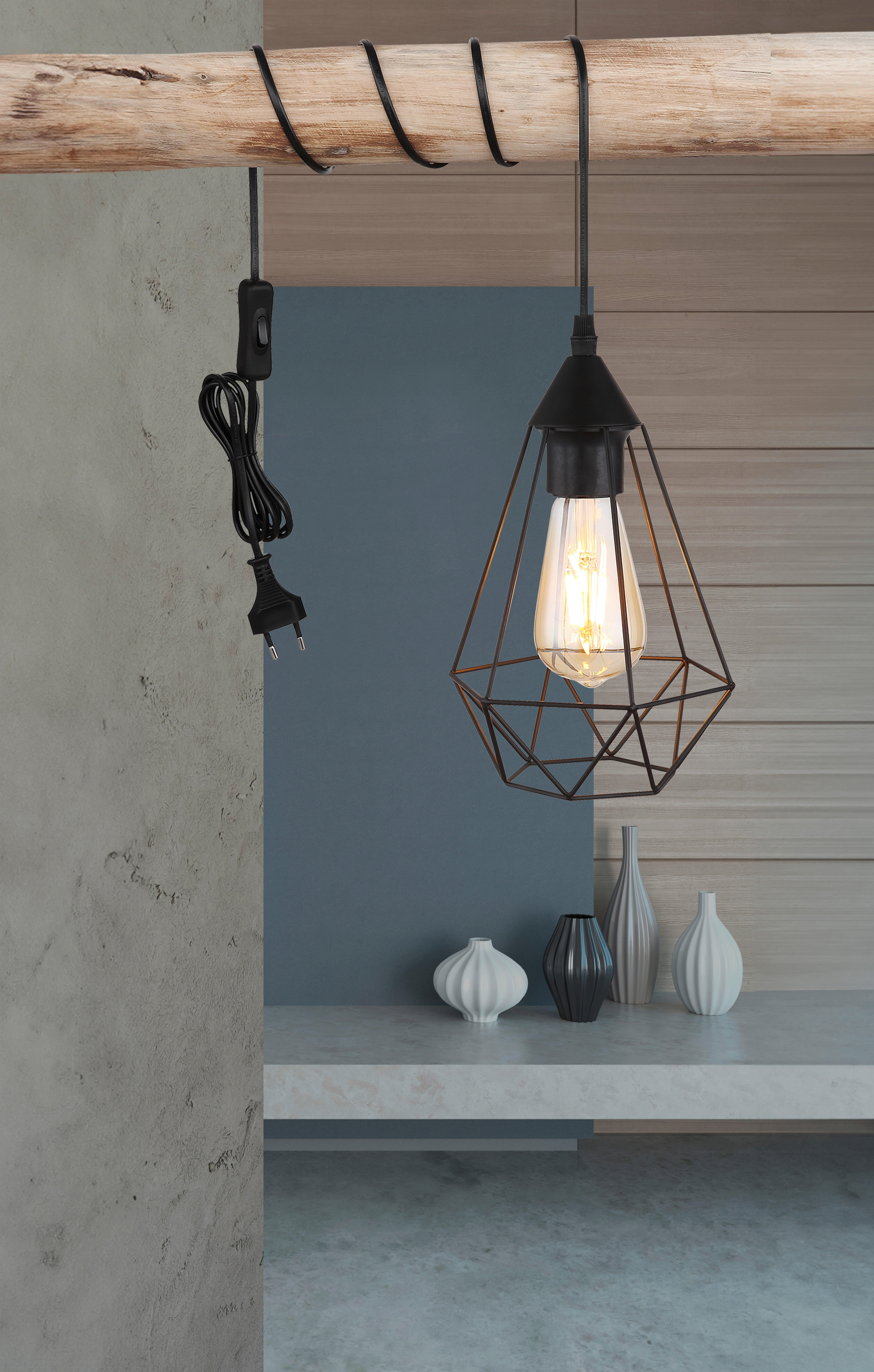 GLOBO Pendelleuchte ZACHARY 15745 schwarz Metall H/D: ca. 26x17 cm E27 1 Brennstellen ZACHARY - schwarz (17,00/26,00cm) - GLOBO