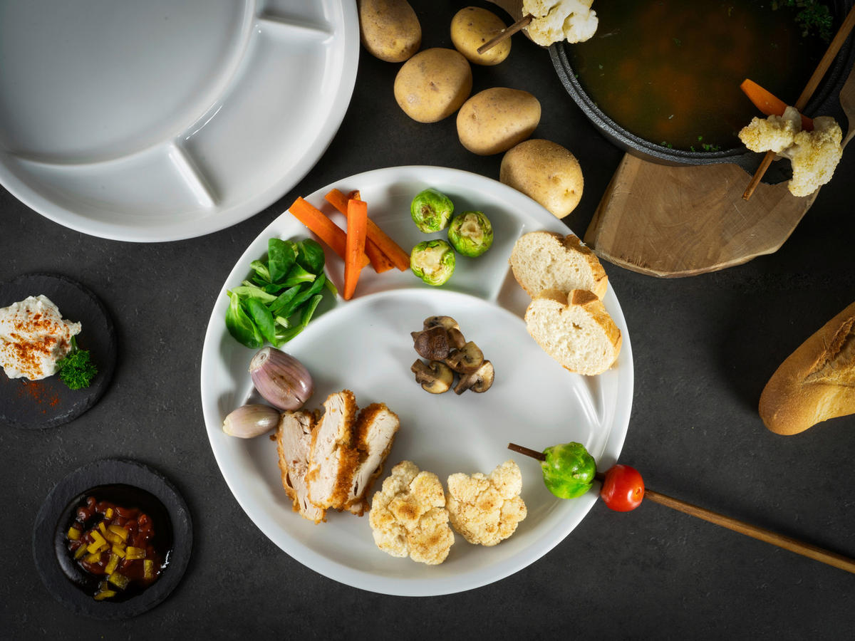 CreaTable Grill-/Fondueteller-Set UNIVERSAL weiß Porzellan UNIVERSAL - weiß - CreaTable