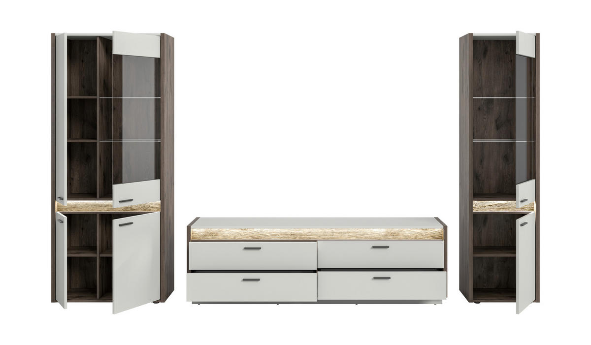 Wohnwand Falcona Nox Oak Nachbildung hellgrau B/H/T: ca. 350x198x43 cm Falcona - hellgrau (350,00/198,00/43,00cm) - xonox.home