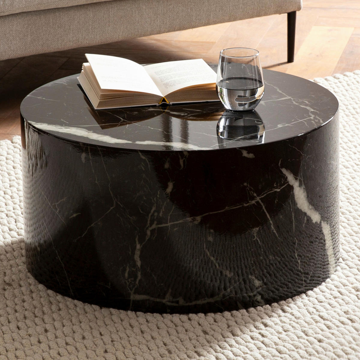 Couchtisch schwarz Marmor Optik B/H/T: ca. 60x30x60 cm Couchtisch - schwarz (60,00/30,00/60,00cm) - Wohnling