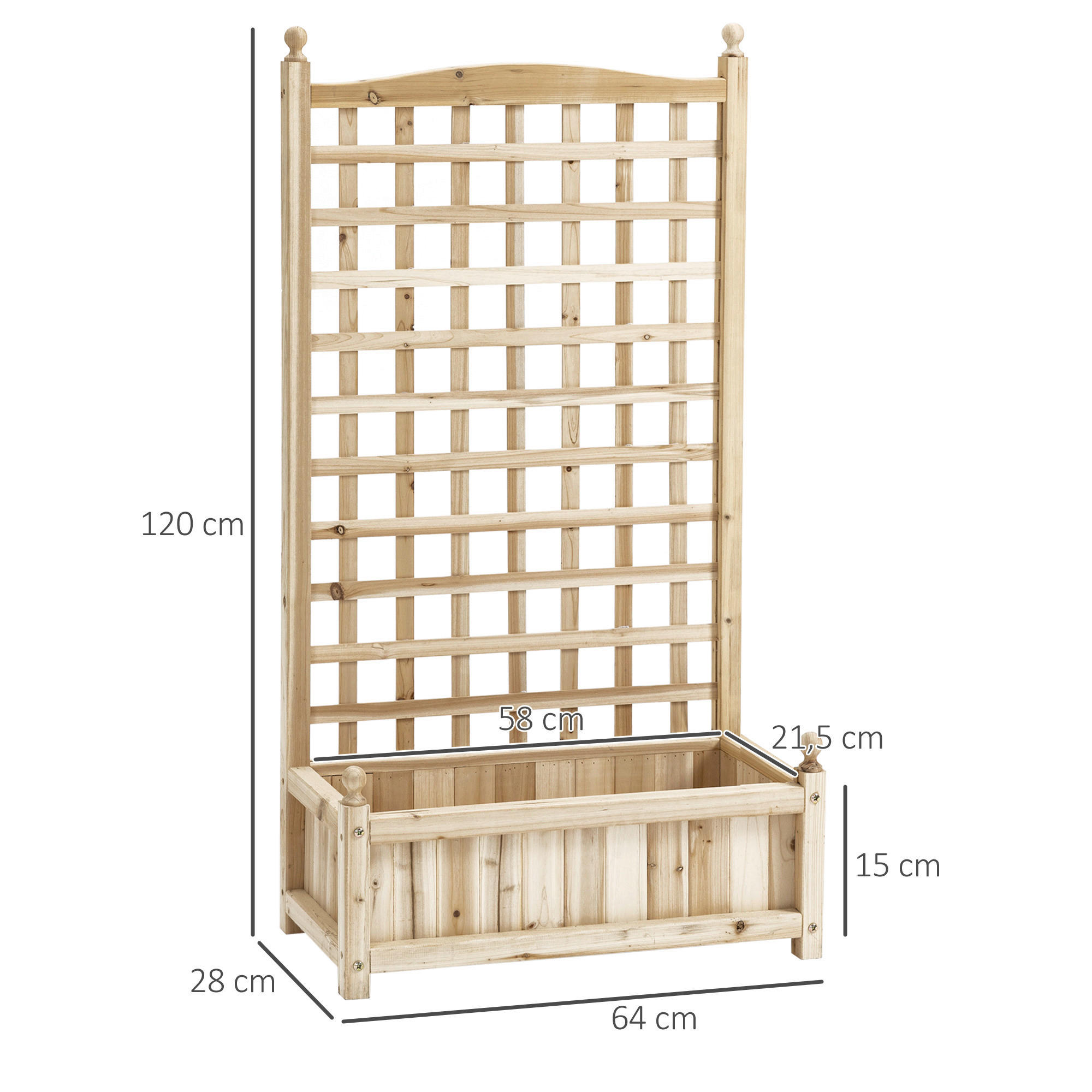 Outsunny Rankkasten im Spalierrahmen-Design natur B/H/L: ca. 28x120x64 cm Rankkasten_im_Spalierrahmen-Design - natur (64,00/28,00/120,00cm) - Outsunny