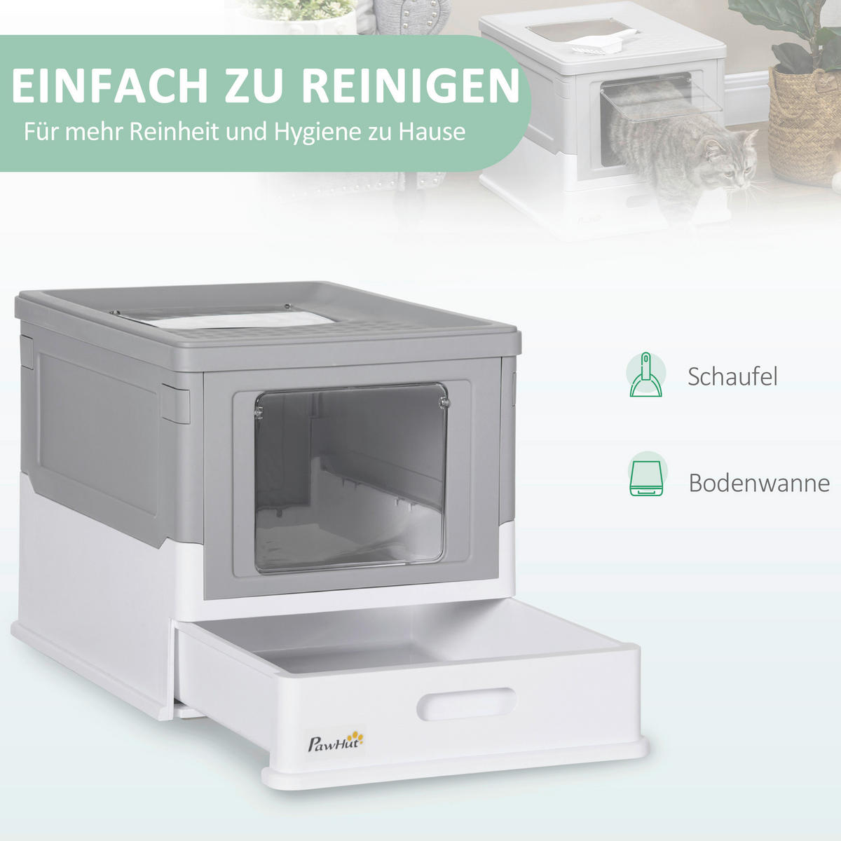 PawHut Katzen-Zubehör grau Edelstahl B/H/L: ca. 35,5x47,5x36,7 cm Katzentoilett - weiß/grau (36,70/35,50/47,50cm) - PawHut