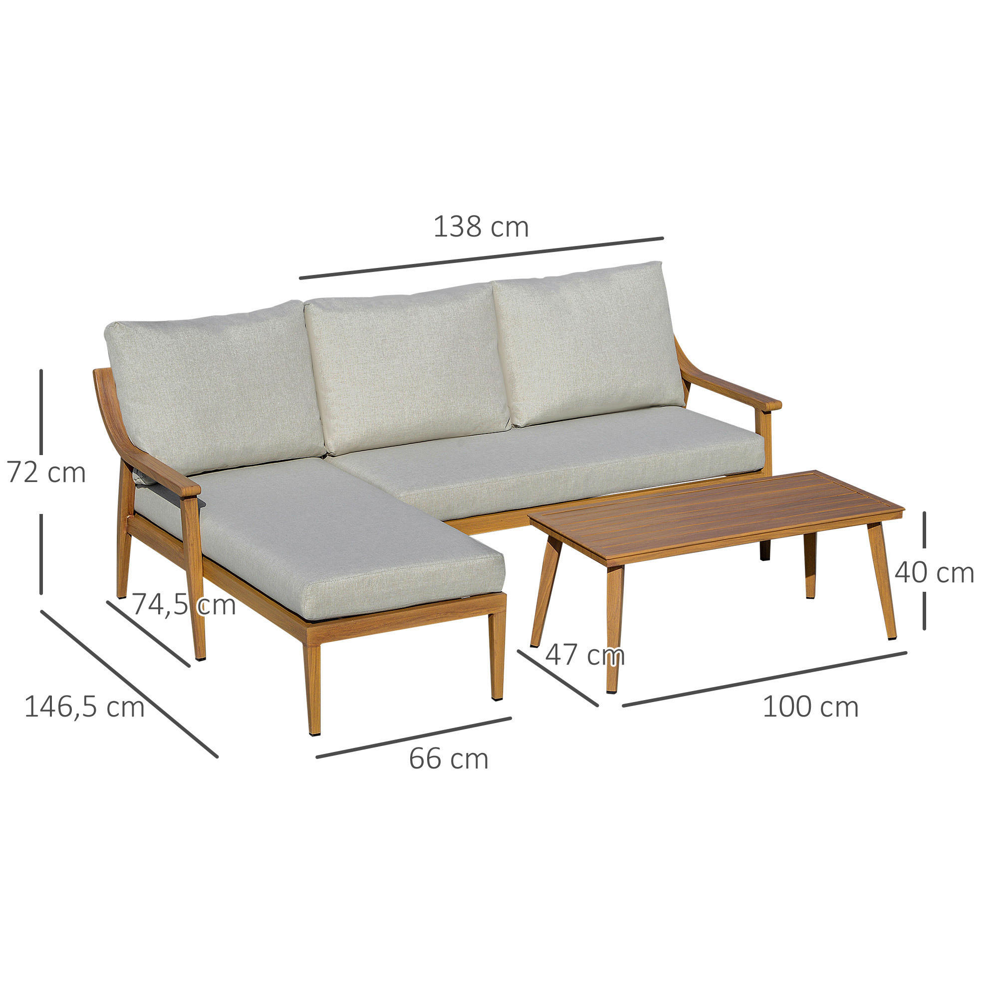 Outsunny Loungeset khaki Aluminium B/H/T...