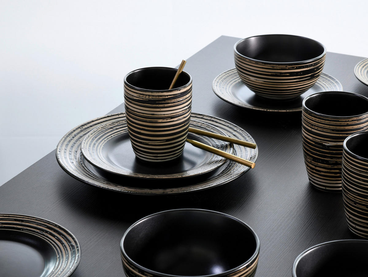 CreaTable Kombiservice La Gomera Negra schwarz Keramik 16 tlg. La Gomera Negra - weiß/schwarz - CreaTable
