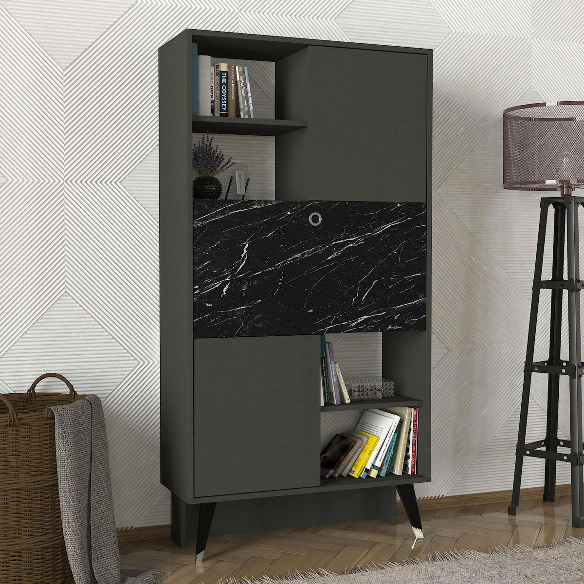 Regal Radica anthrazit Marmoroptik B/H/T: ca. 90x174x35 cm Radica - Marmoroptik/anthrazit (90,00/174,00/35,00cm) - moebel17