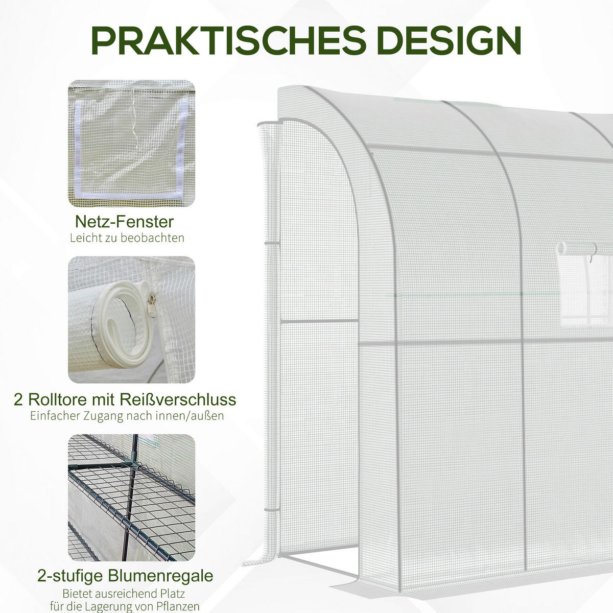 Outsunny Gewächshaus B/H/L: ca. 100x215x200 cm Gewächshaus - weiß (200,00/100,00/215,00cm) - Outsunny