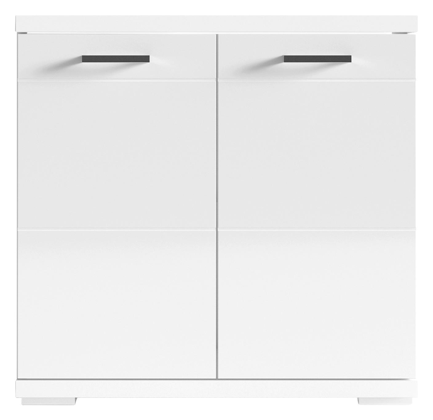 Waschbeckenunterschrank NEBRASKA weiß weiß Lack Hochglanz silber B/H/T: ca. 60x59x31,5 cm NEBRASKA - weiß/silber (60,00/59,00/31,50cm) - byLIVING