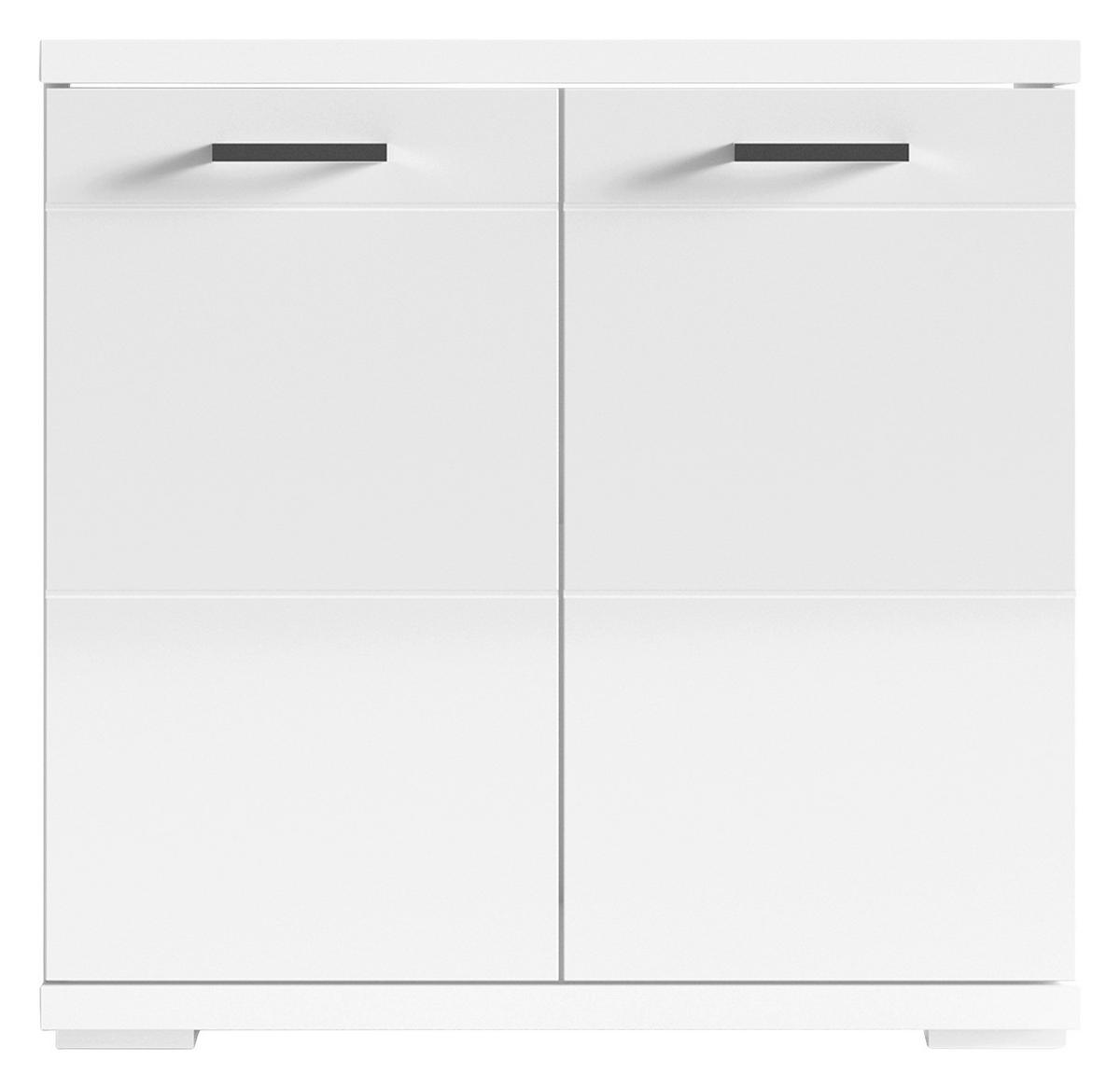Waschbeckenunterschrank NEBRASKA weiß weiß Lack Hochglanz silber B/H/T: ca. 60x59x31,5 cm NEBRASKA - weiß/silber (60,00/59,00/31,50cm) - byLIVING