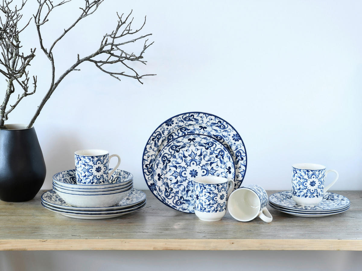 CreaTable Kombiservice Fresco blau Steingut 16 tlg. Fresco - blau (33,00/33,00/30,50cm) - CreaTable