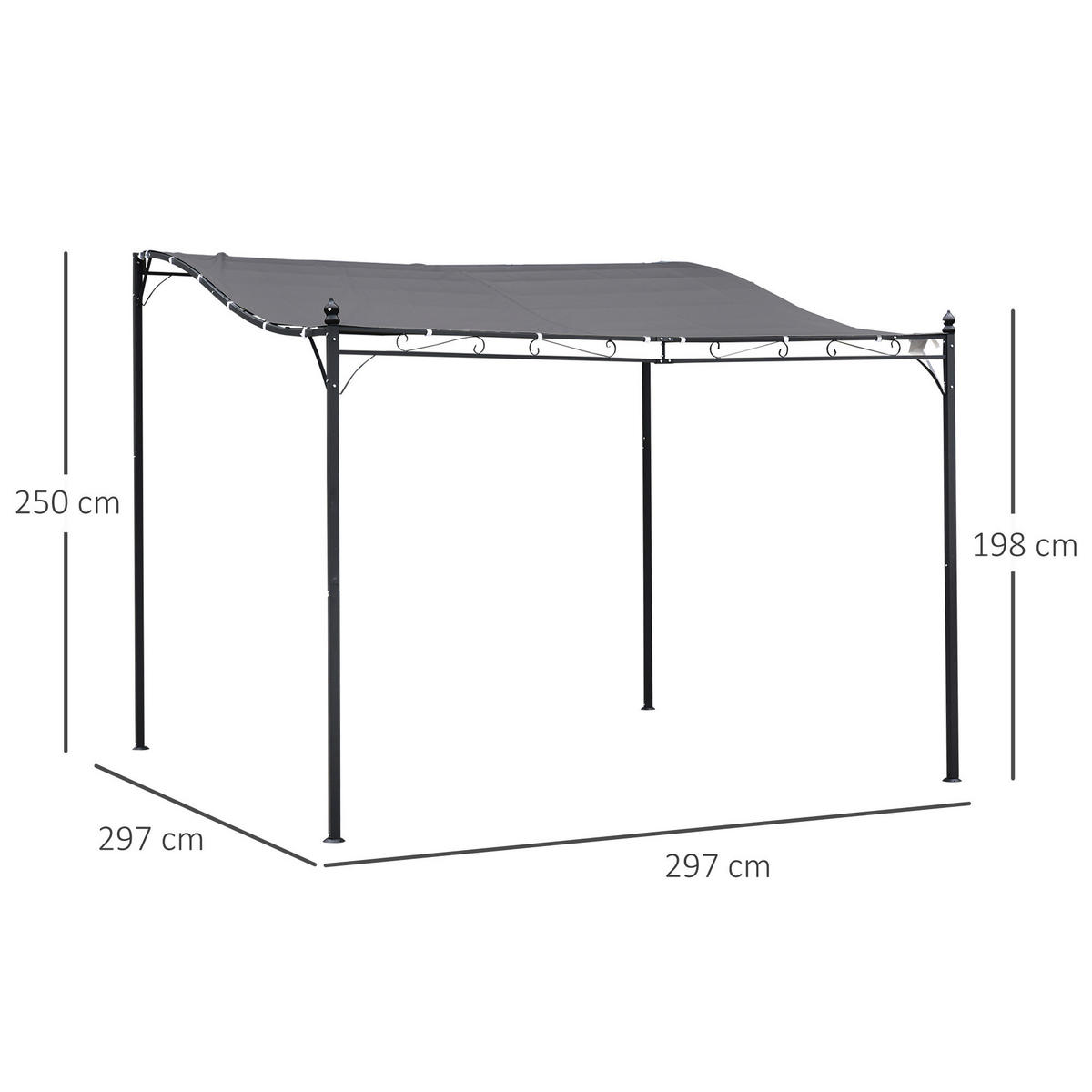 Outsunny Gartenpavillon grauschwarz Metall B/L: ca. 297x297 cm Gartenpavillon - grauschwarz (297,00/297,00cm) - Outsunny