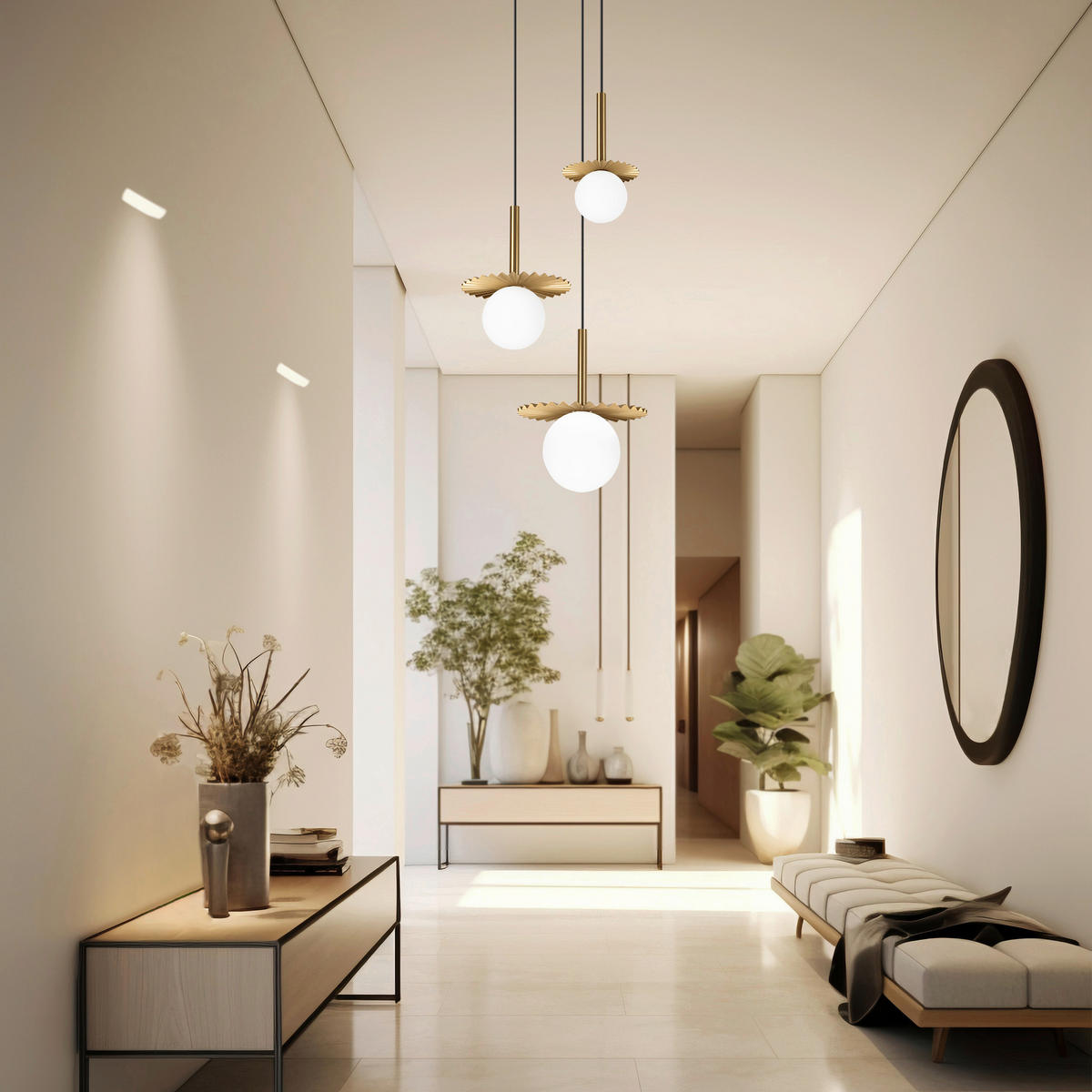 Lamkur Hängeleuchte Kupfer Stahl Glas B/H/L: ca. 120x45x45 cm G9 3 Brennstellen Chita - Kupfer (45,00/120,00/45,00cm) - Lamkur