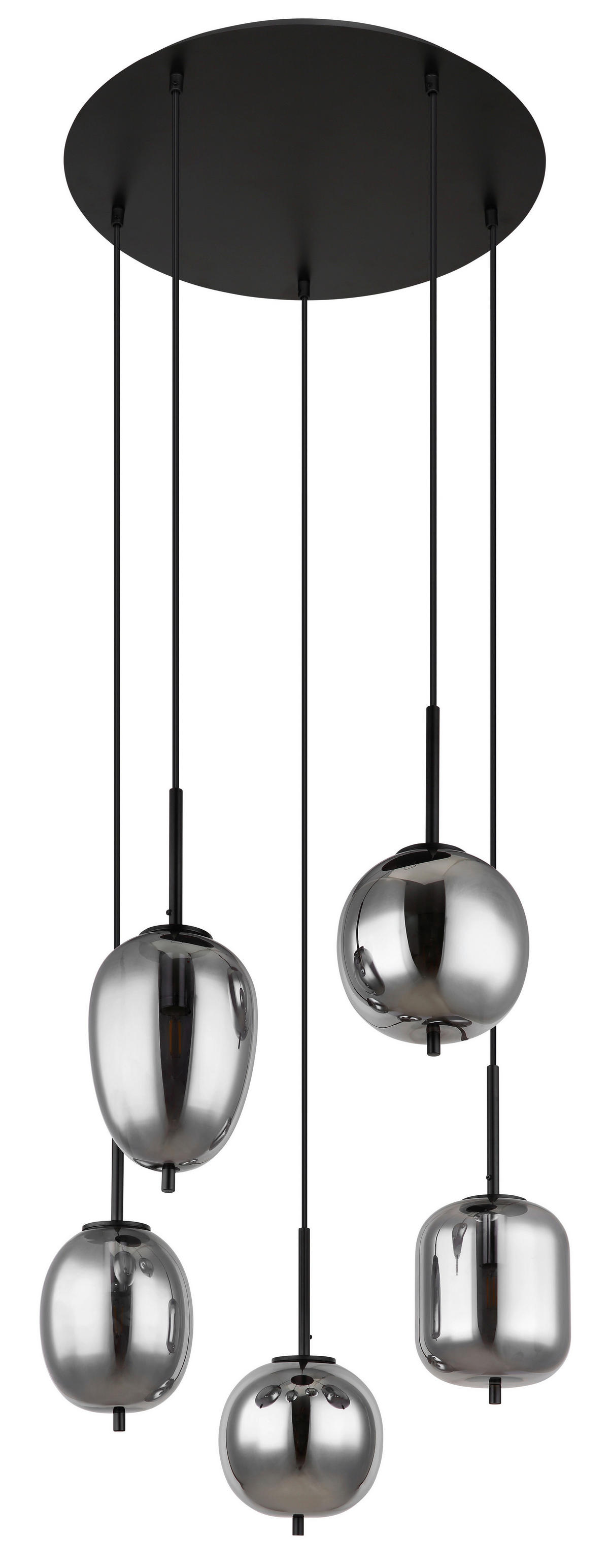 GLOBO Pendelleuchte Blacky 15345-5 schwarz natur Rauch Metall Aluminium Glas H/D: ca. 150x57,5 cm E14 5 Brennstellen Pendelleuchte Blacky - natur/schwarz (57,50/150,00cm) - GLOBO