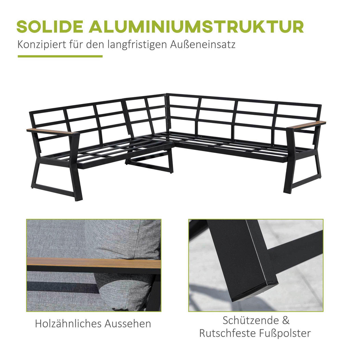 Outsunny Loungeset grau Aluminium B/H/T: ca. 205x74x72 cm Loungeset - grau (205,00/74,00/72,00cm) - Outsunny