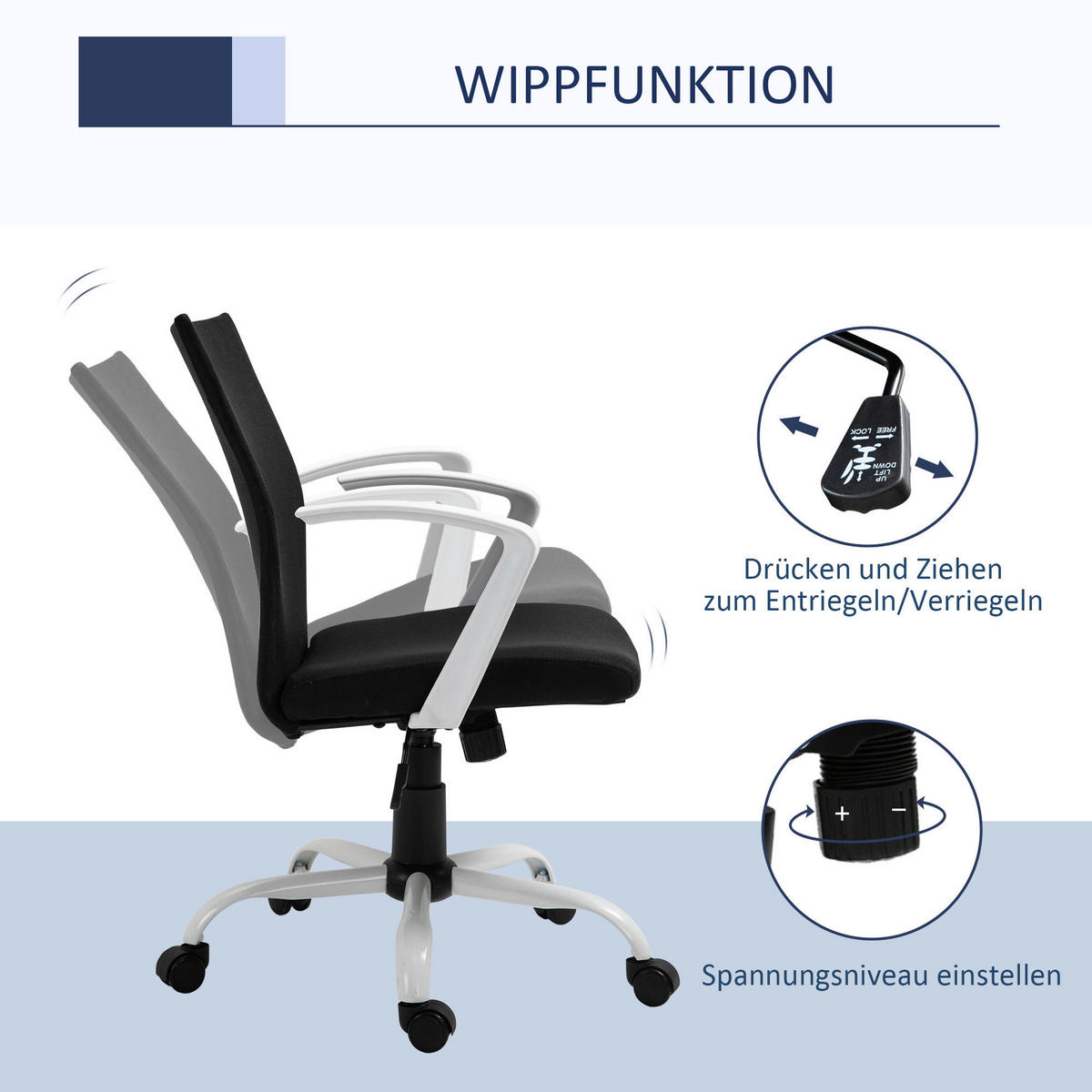 Drehstuhl 921-540BK schwarz 921-540BK - schwarz (61,00/89,00/61,00cm) - Vinsetto