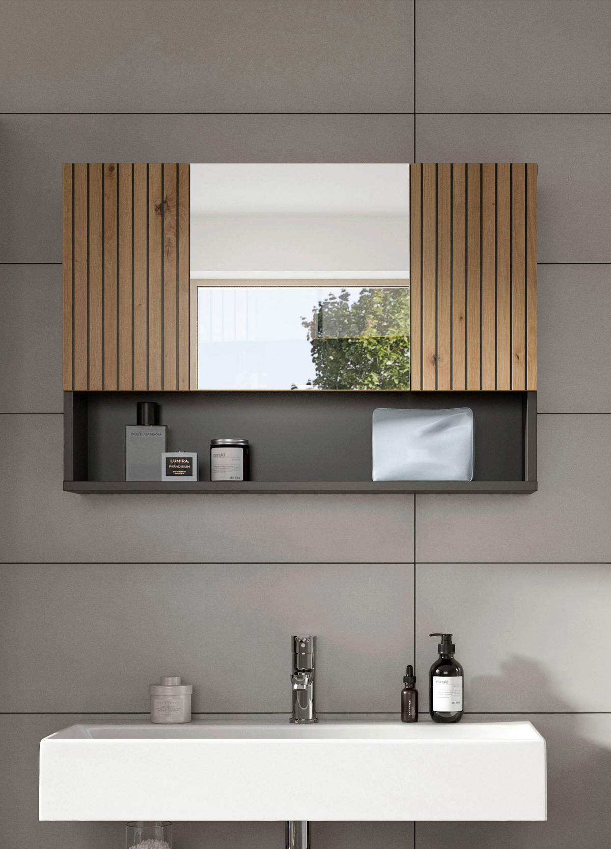 Spiegelschrank Mone Basalt Nachbildung Artisan Oak Nachbildung B/H/T: ca. 80x55x17 cm Mone - Basalt (80,00/55,00/17,00cm) - xonox.home