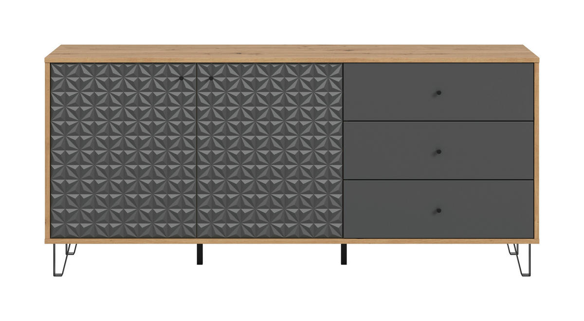 Sideboard PRISMA Artisan Oak Nachbildung anthrazit matt B/H/T: ca. 170x76x40 cm PRISMA - anthrazit (170,00/76,00/40,00cm) - xonox.home