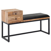 Wohnling Sitzbank natur schwarz schwarz Echtholz Leder Eisen B/H/T: ca. 100x60x35 cm Sitzbank - natur/schwarz (100,00/60,00/35,00cm) - Wohnling