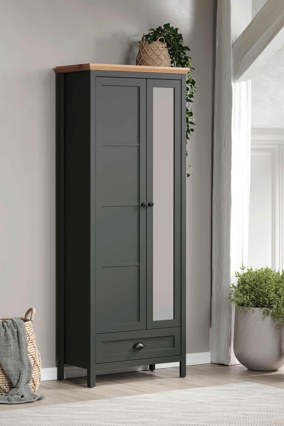 Garderobenschrank Stanton tannengrün Eiche Evoke Coast Nachbildung B/H/T: ca. 77x198x39 cm Stanton - Eiche/tannengrün (77,00/198,00/39,00cm)